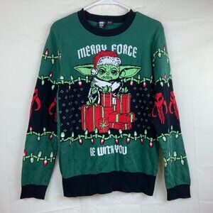 Star Wars Christmas Sweater Mens Sz M/ L The Mandalorian Yoda‎ Green Holiday